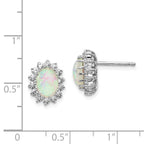 Cheryl M Sterling Silver Rhodium-plated Cabochon Lab Created Opal and Brilliant-cut CZ Oval Halo Post Earrings