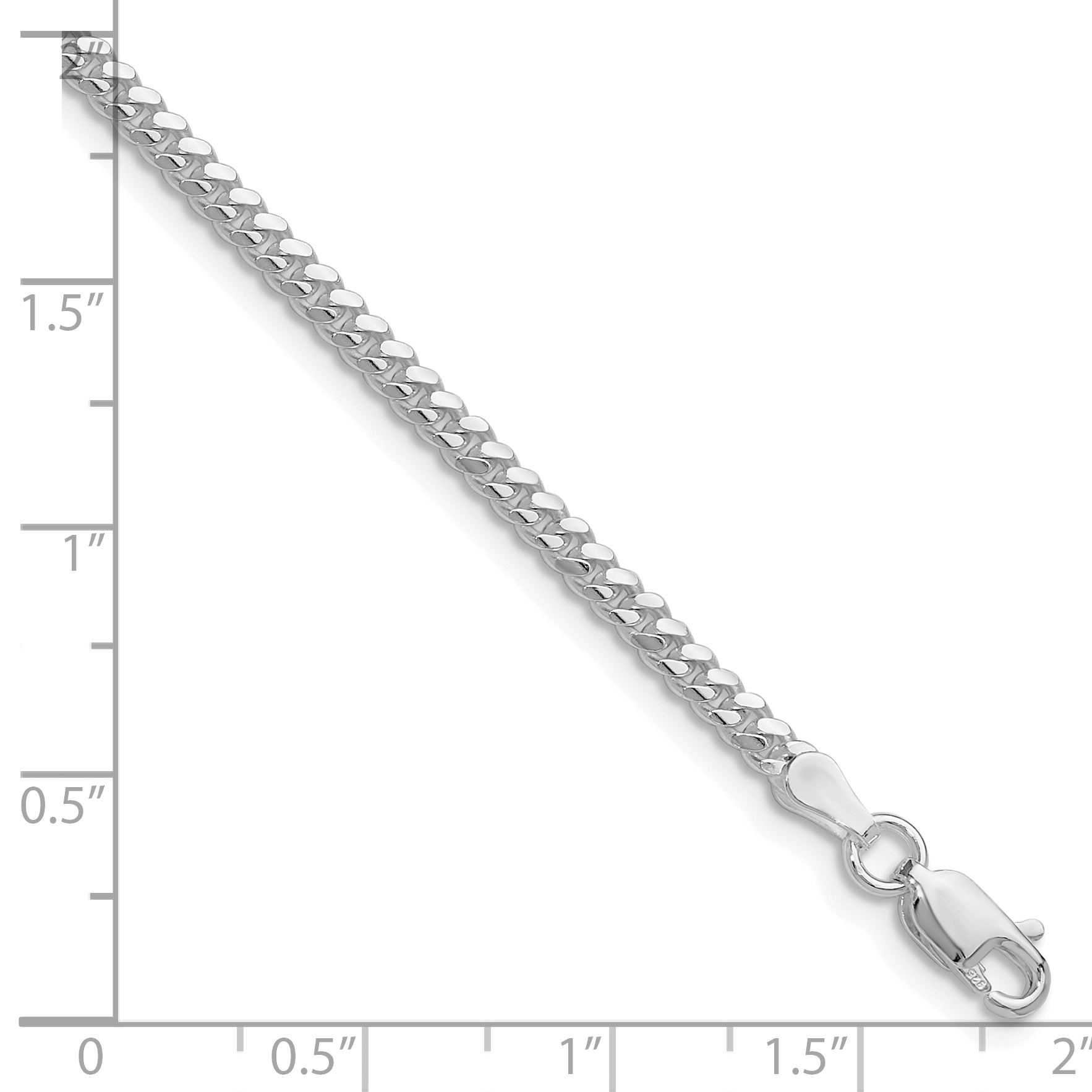 Sterling Silver Rhodium-plated Polished 2.9mm Domed Curb Chain Secondary image