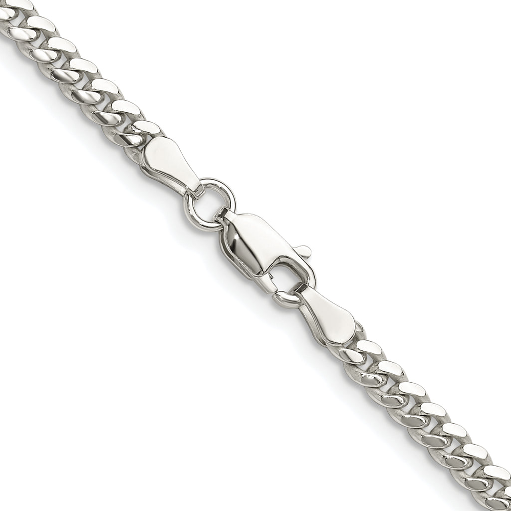 Sterling Silver Rhodium-plated Polished 3.4mm Domed Curb Chain