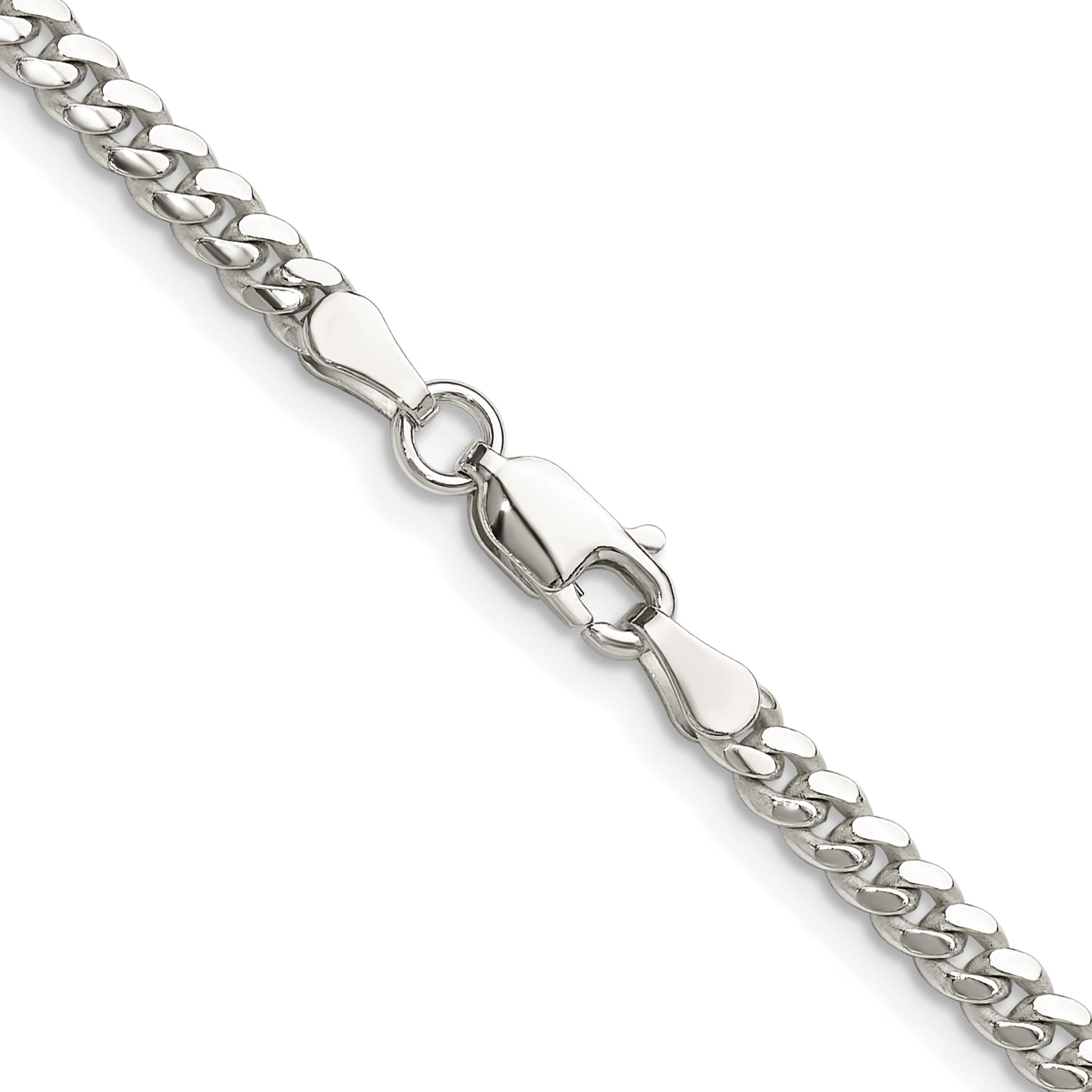 Sterling Silver Rhodium-plated Polished 3.4mm Domed Curb Chain