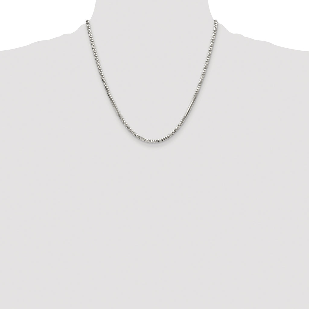 Sterling Silver Rhodium-plated Polished 3.4mm Domed Curb Chain