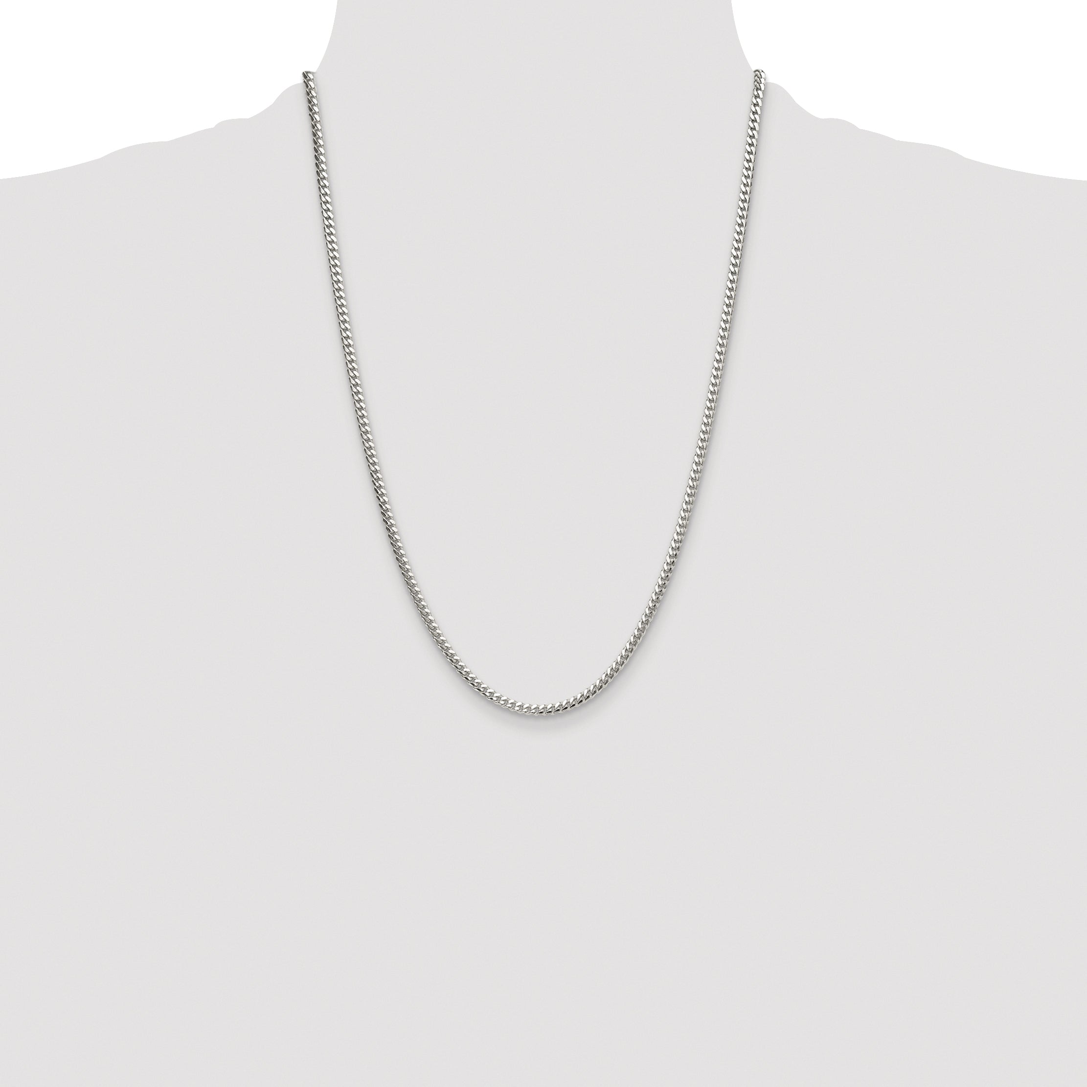Sterling Silver Rhodium-plated Polished 3.4mm Domed Curb Chain