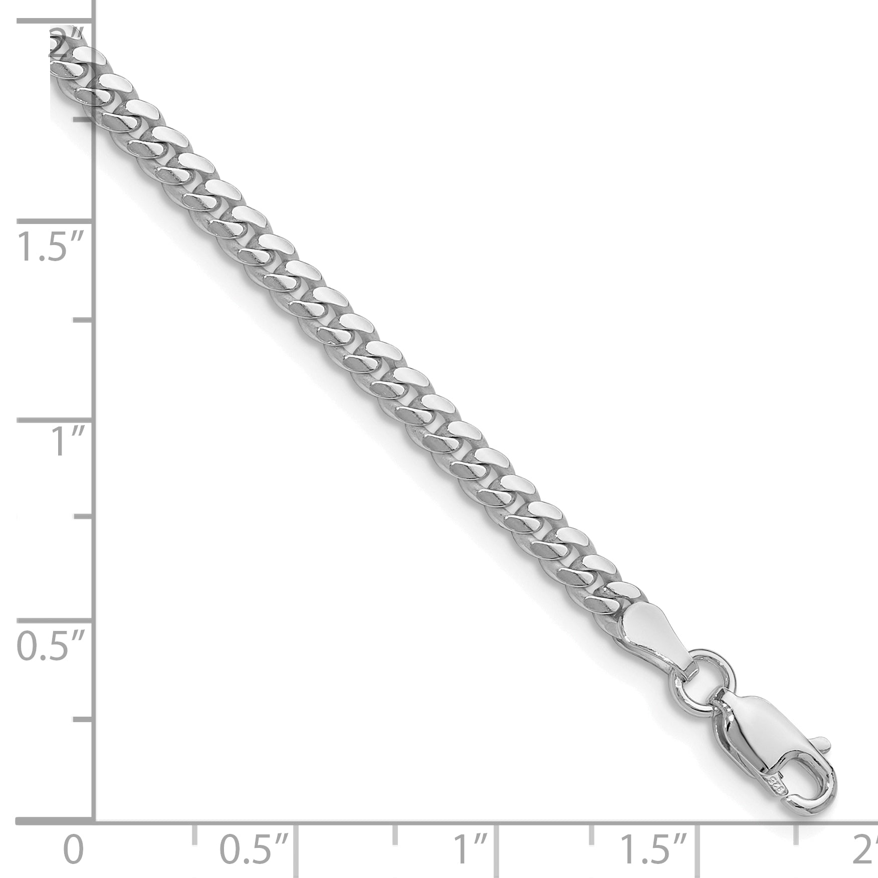 Sterling Silver Rhodium-plated Polished 3.4mm Domed Curb Chain Secondary image