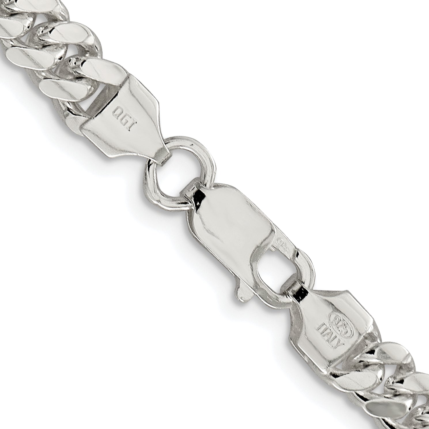 Sterling Silver Rhodium-plated 6.4mm Polished Domed Curb Chain
