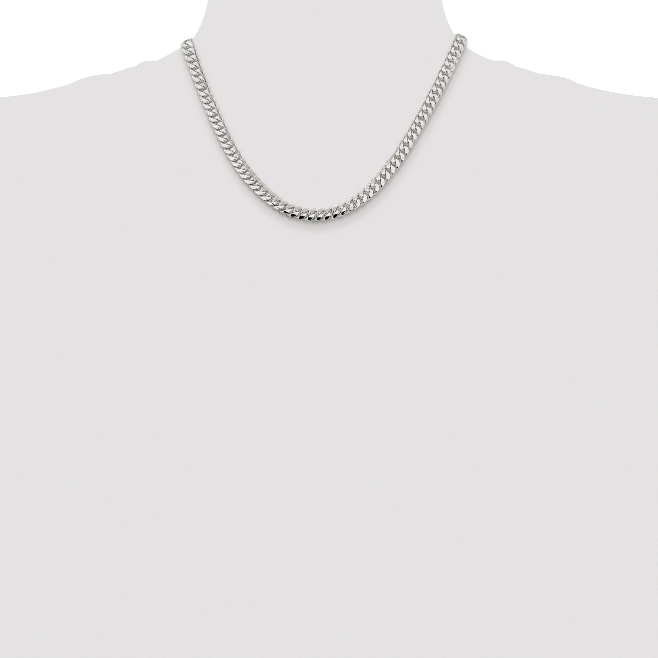 Sterling Silver Rhodium-plated 6.4mm Polished Domed Curb Chain