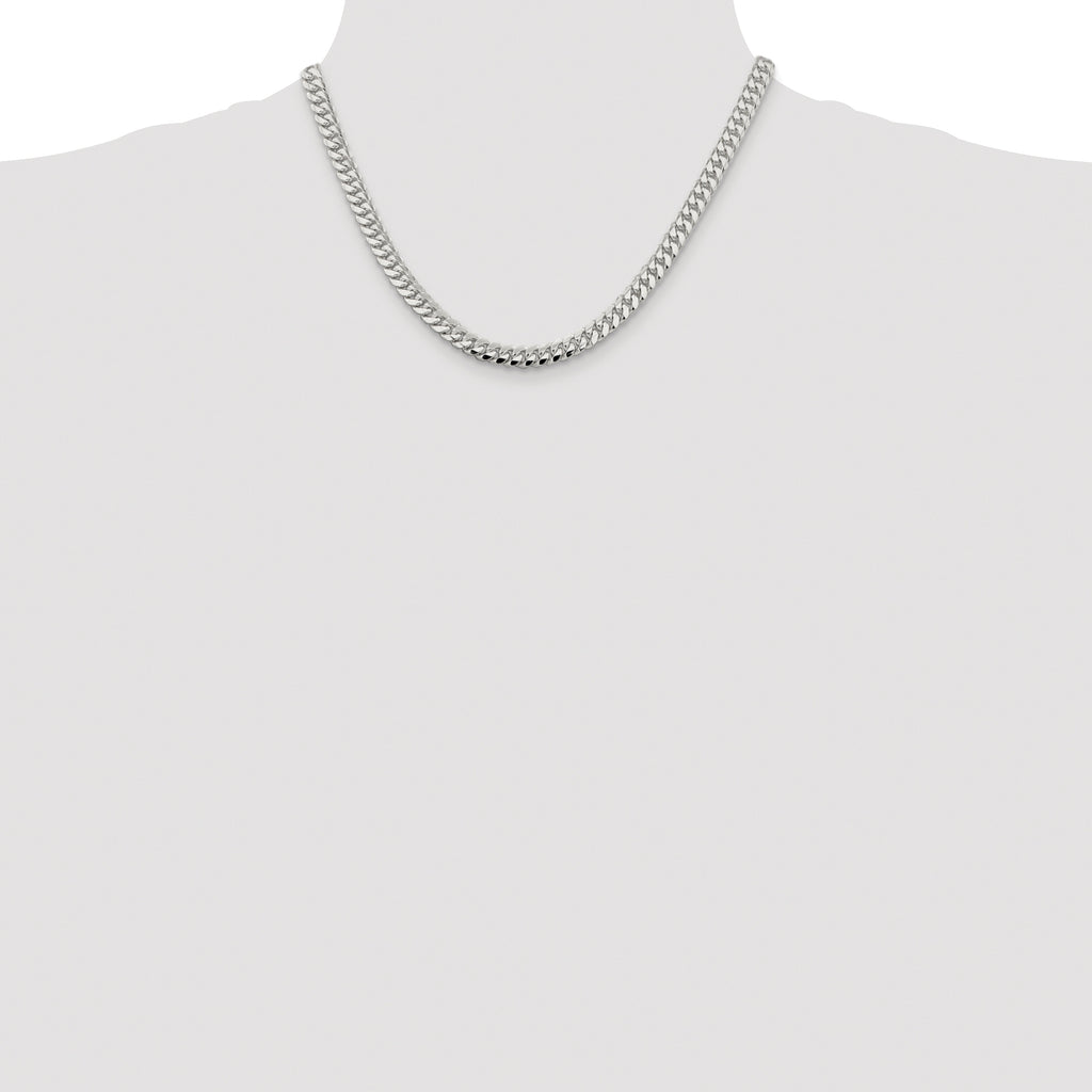 Sterling Silver Rhodium-plated 6.4mm Polished Domed Curb Chain