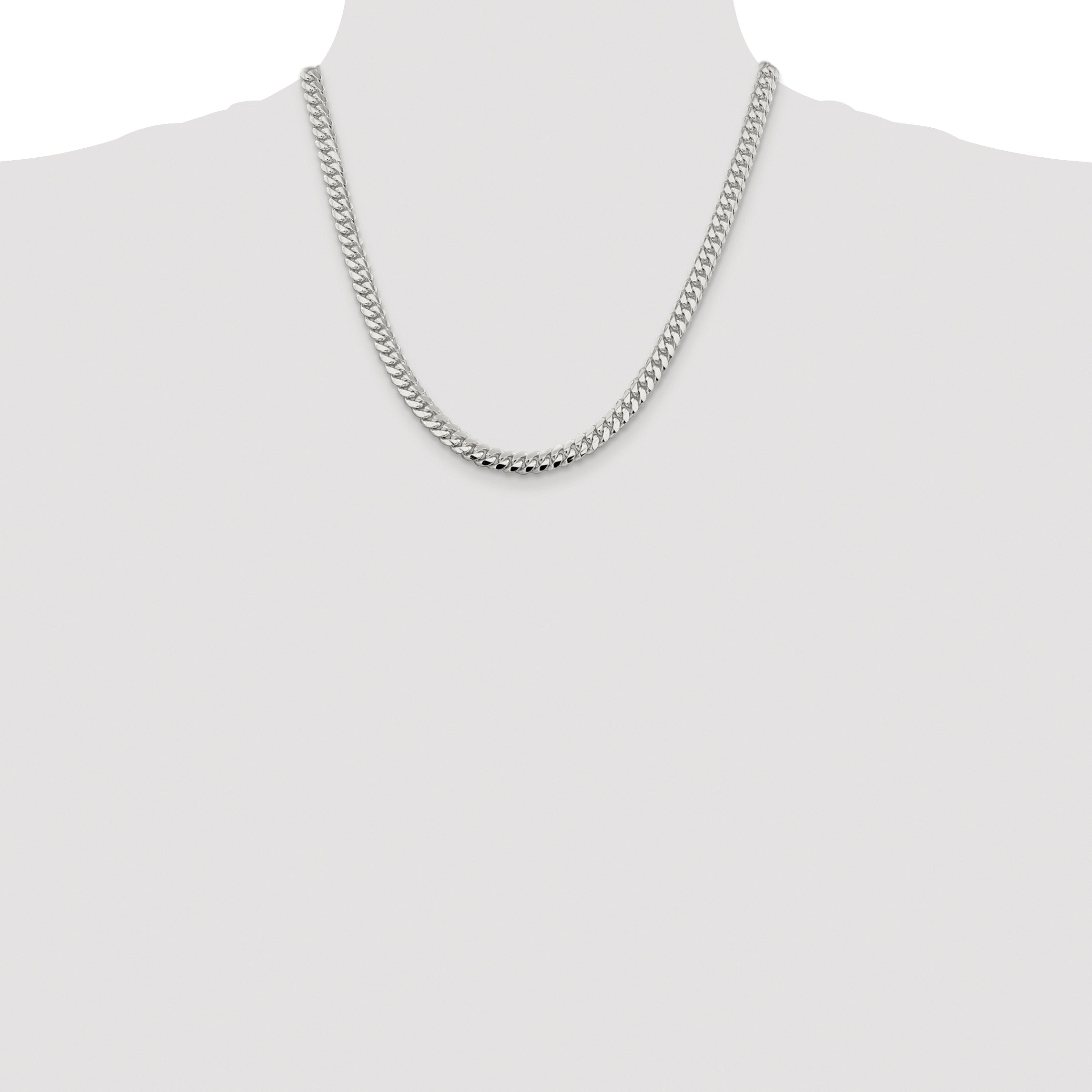 Sterling Silver Rhodium-plated 6.4mm Polished Domed Curb Chain