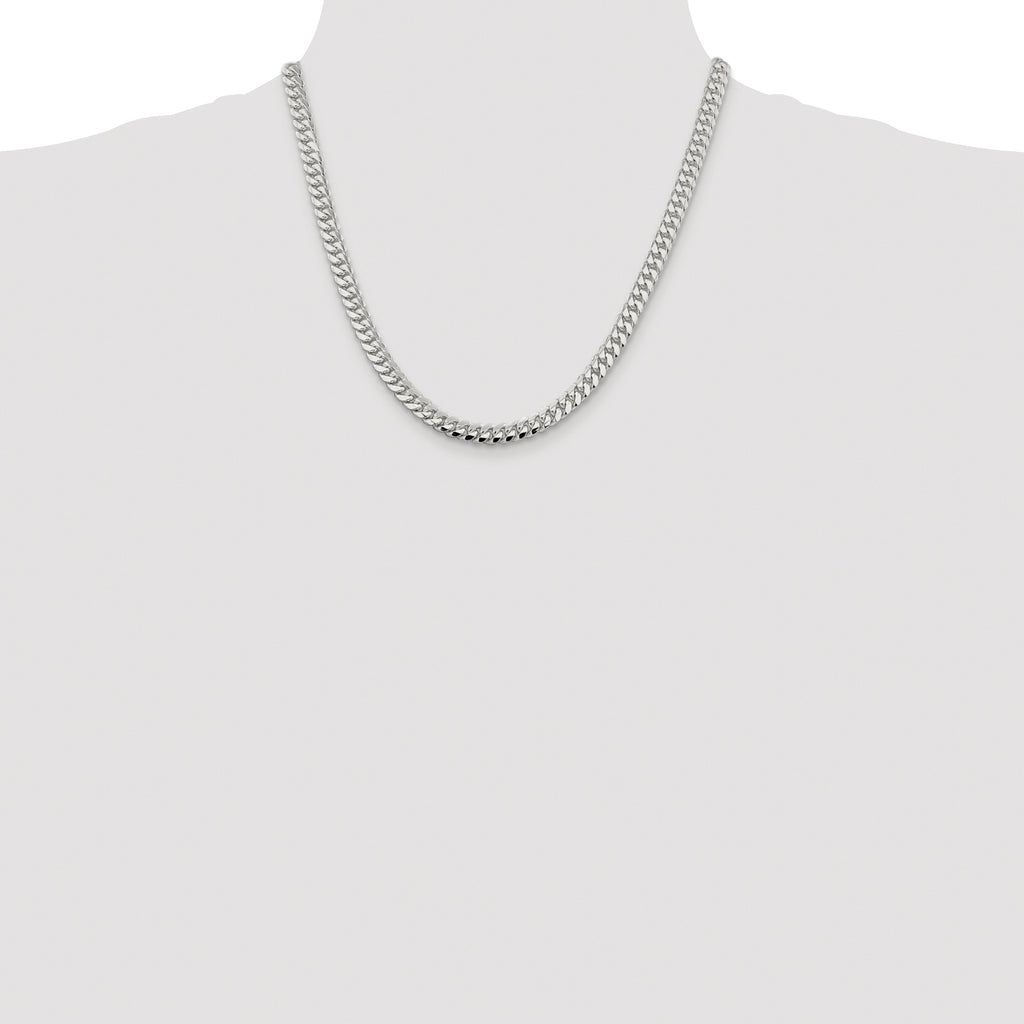 Sterling Silver Rhodium-plated 6.4mm Polished Domed Curb Chain