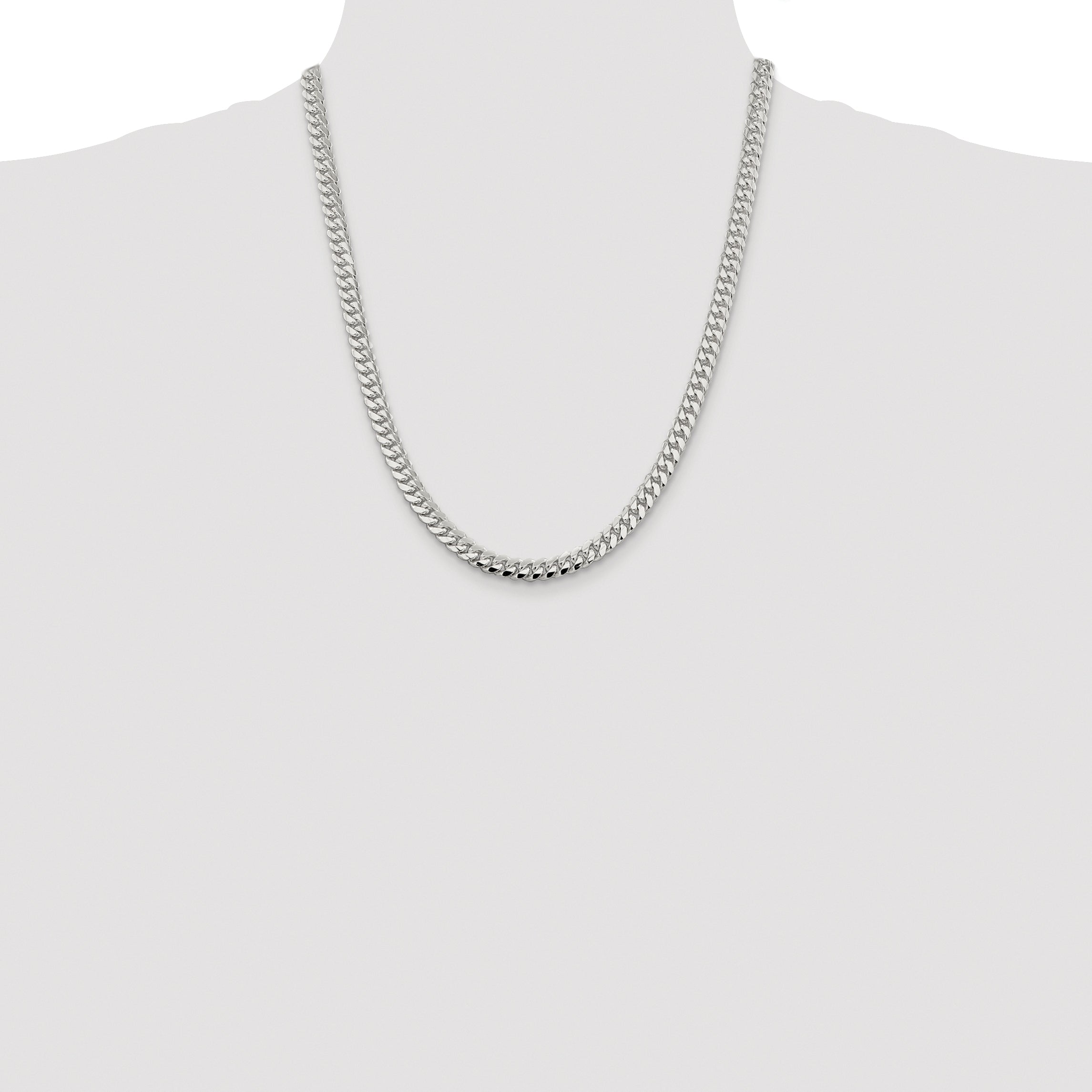 Sterling Silver Rhodium-plated 6.4mm Polished Domed Curb Chain