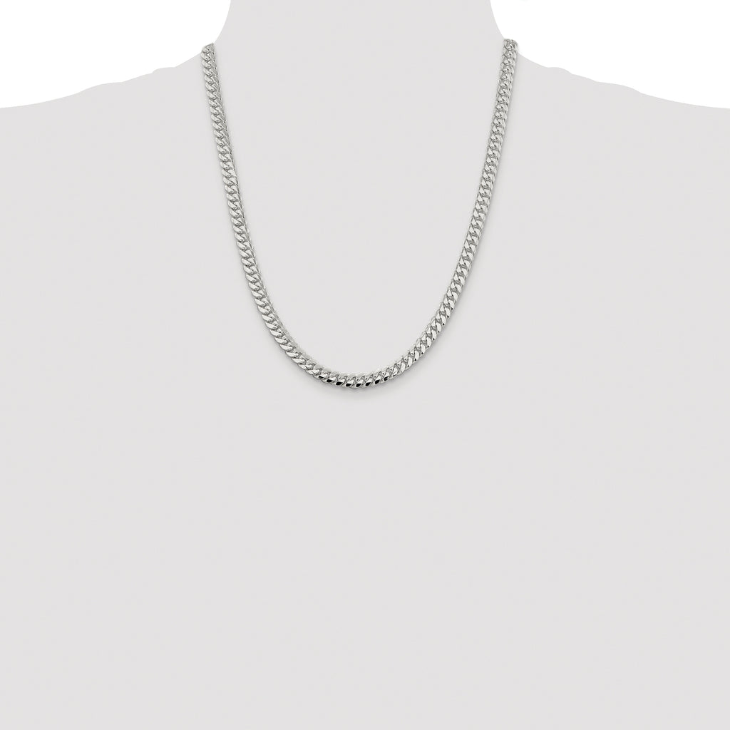 Sterling Silver Rhodium-plated 6.4mm Polished Domed Curb Chain