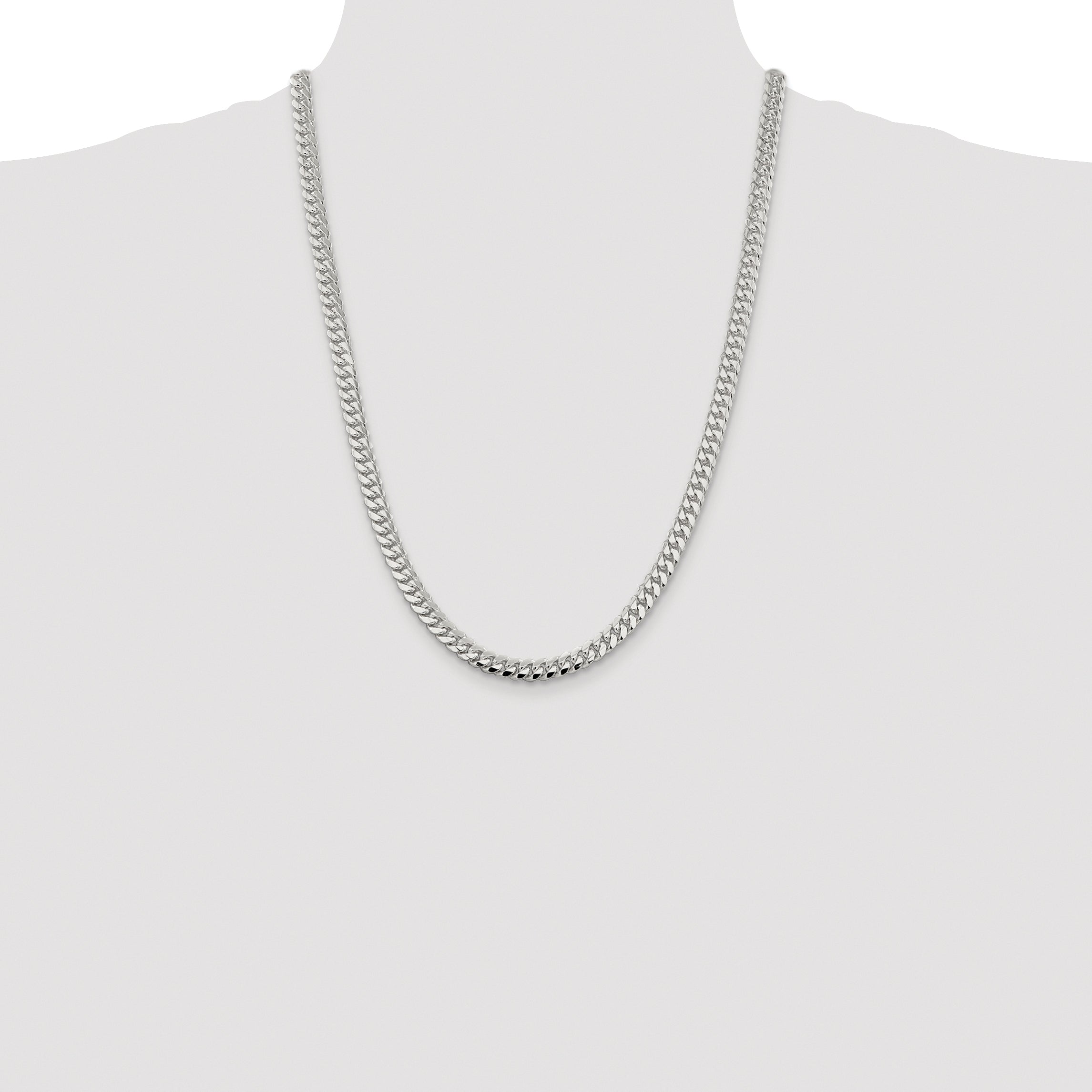 Sterling Silver Rhodium-plated 6.4mm Polished Domed Curb Chain