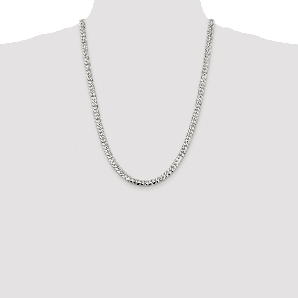 Sterling Silver Rhodium-plated 6.4mm Polished Domed Curb Chain