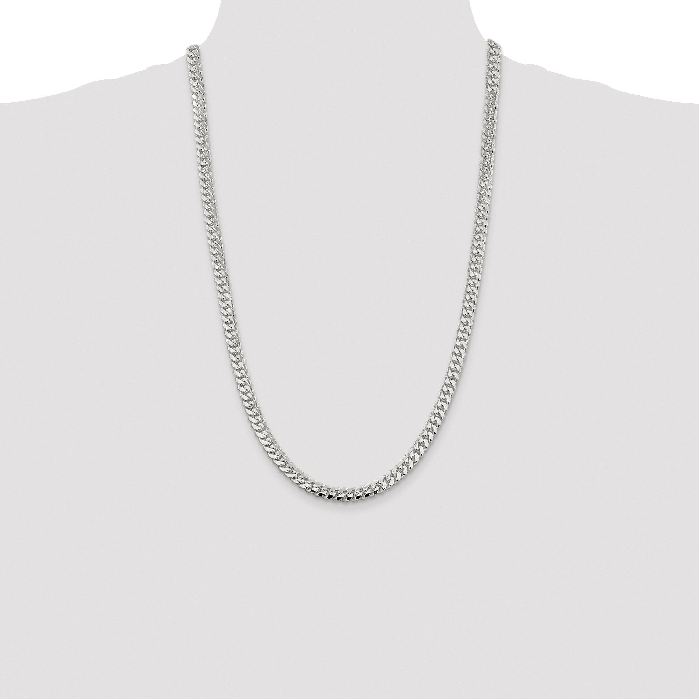 Sterling Silver Rhodium-plated 6.4mm Polished Domed Curb Chain