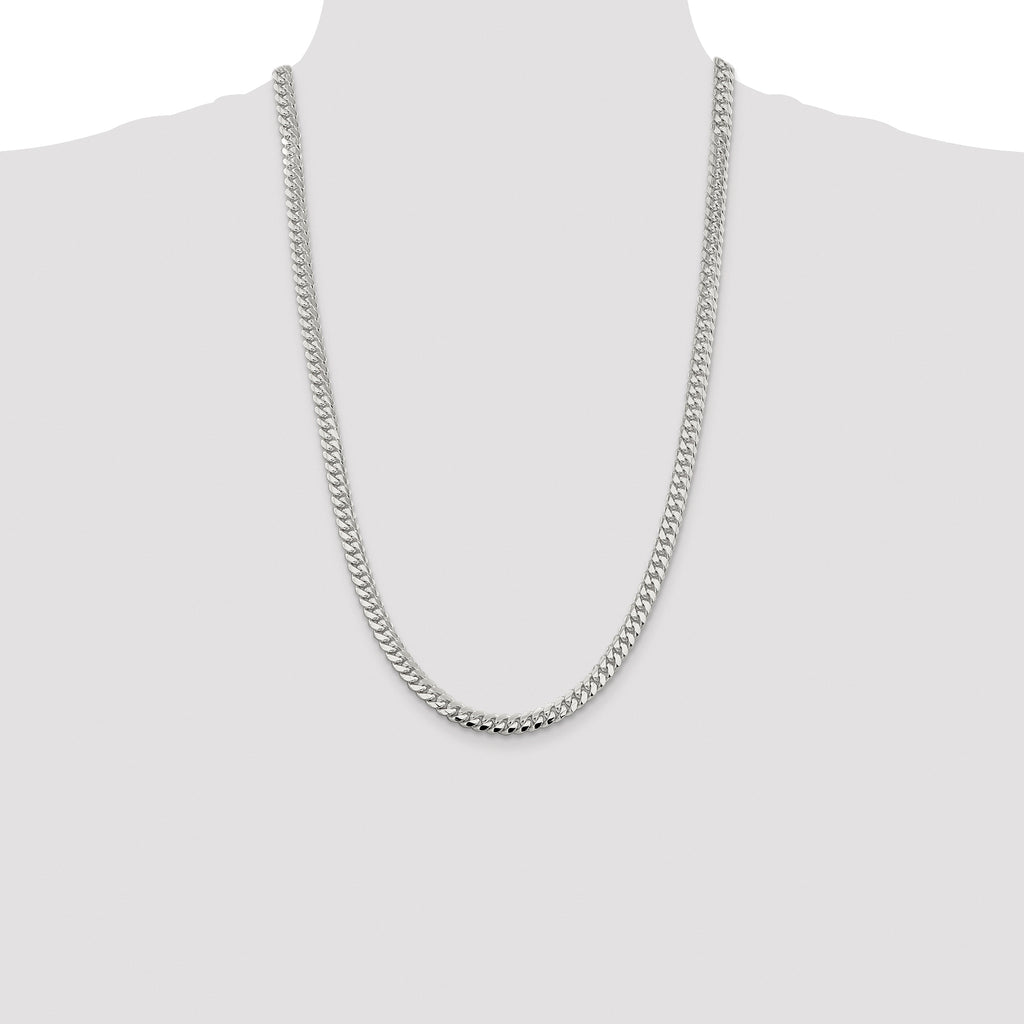 Sterling Silver Rhodium-plated 6.4mm Polished Domed Curb Chain