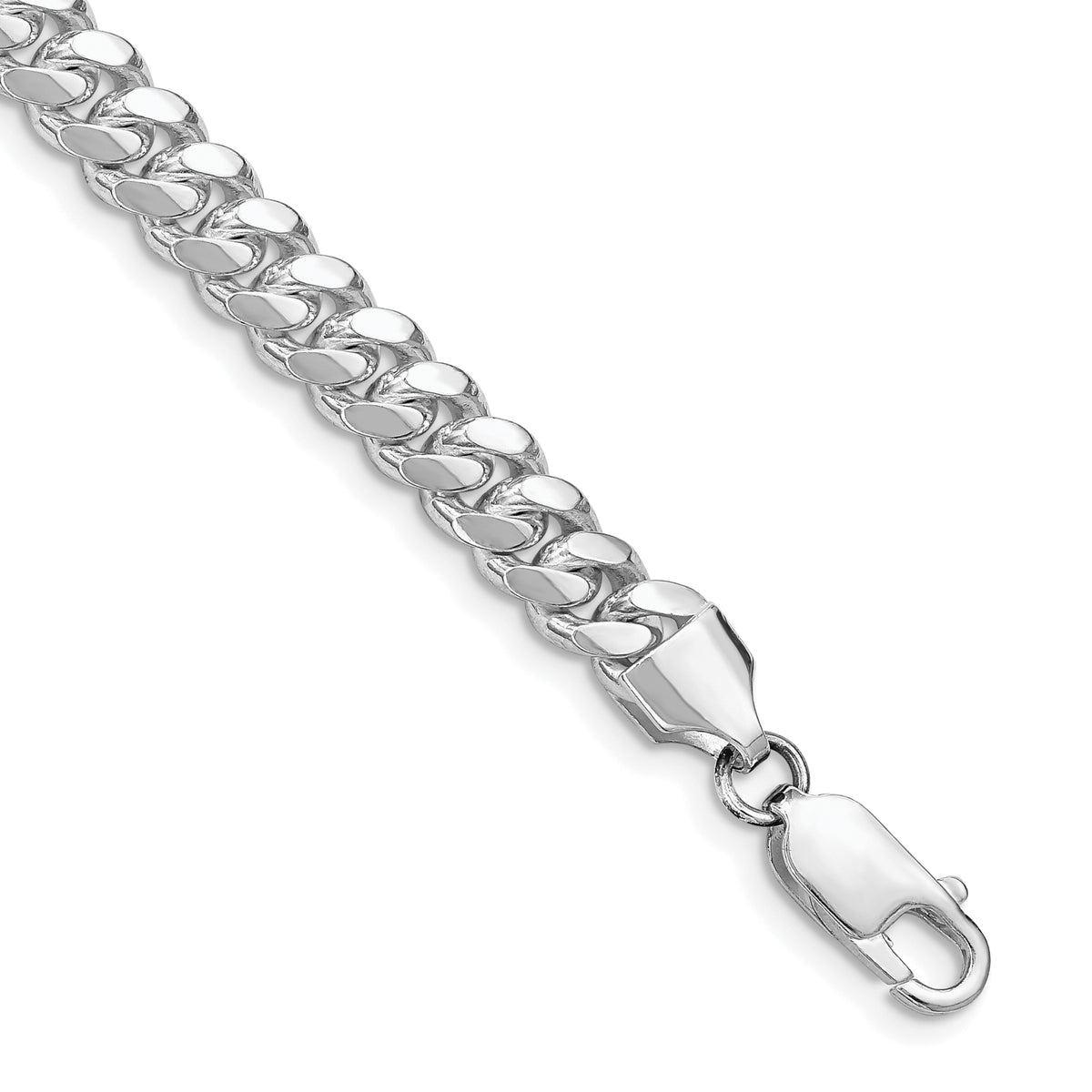Sterling Silver Rhodium-plated 6.4mm Polished Domed Curb Chain