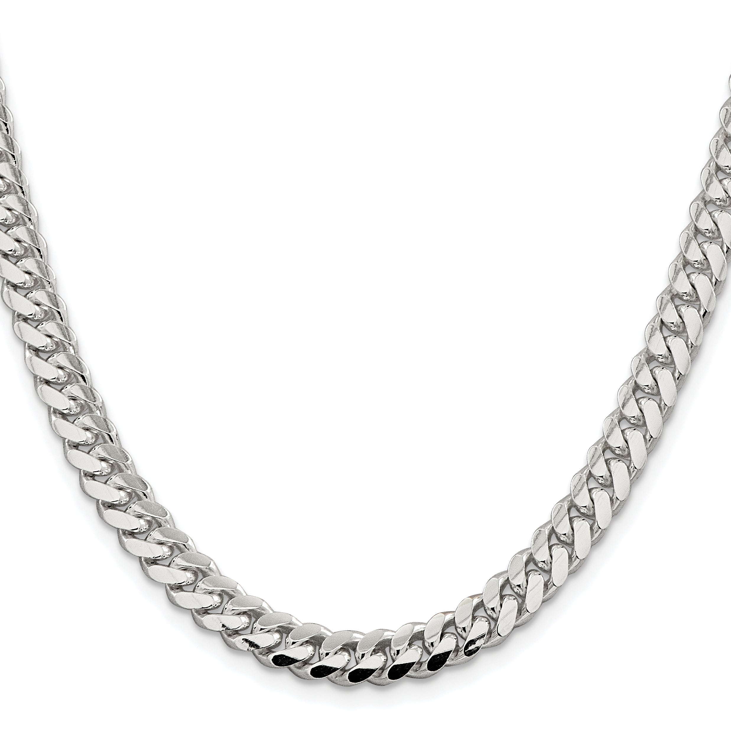Sterling Silver Rhodium-plated 7.0mm Polished Domed Curb Chain