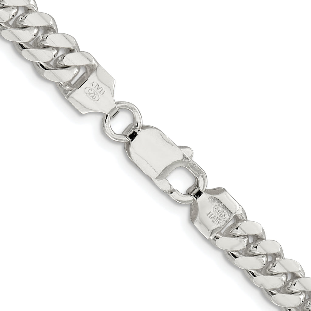 Sterling Silver Rhodium-plated 7.0mm Polished Domed Curb Chain