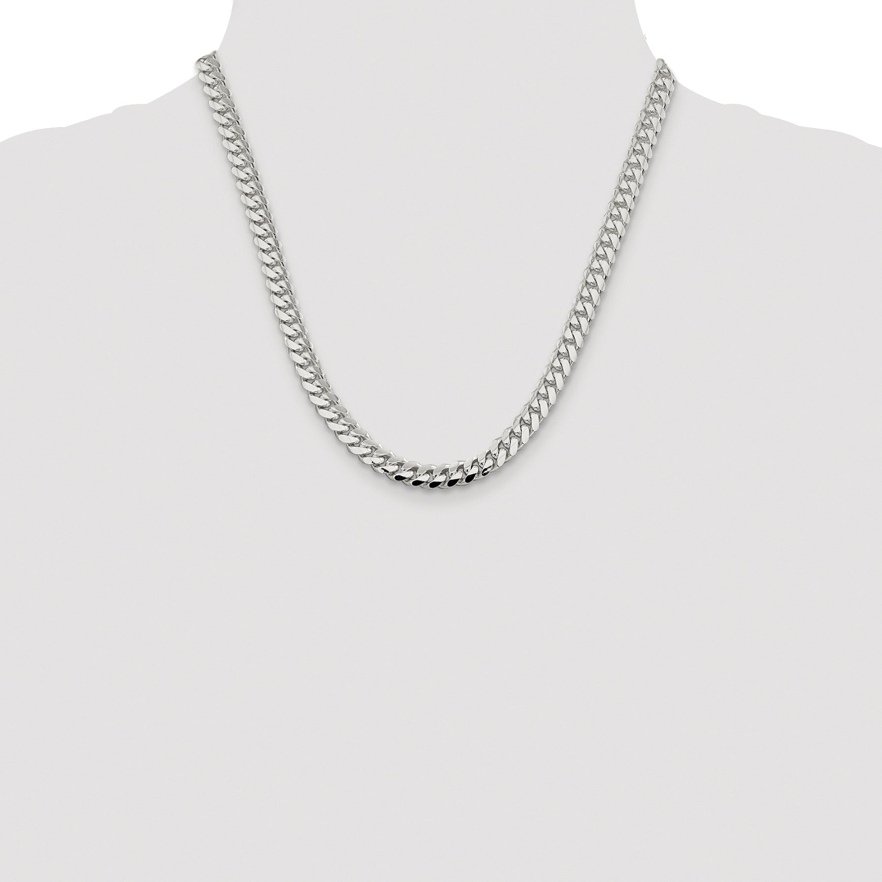 Sterling Silver Rhodium-plated 7.0mm Polished Domed Curb Chain