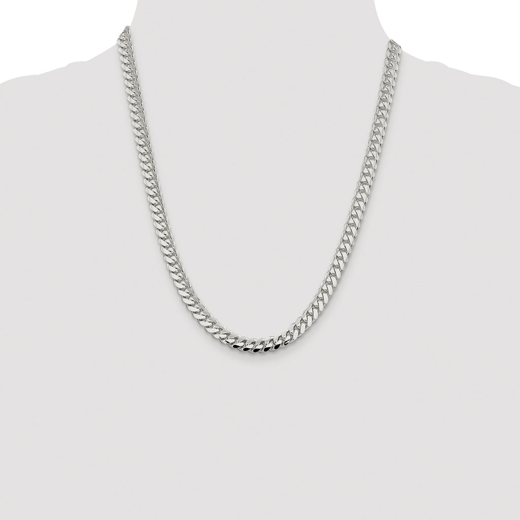 Sterling Silver Rhodium-plated 7.0mm Polished Domed Curb Chain