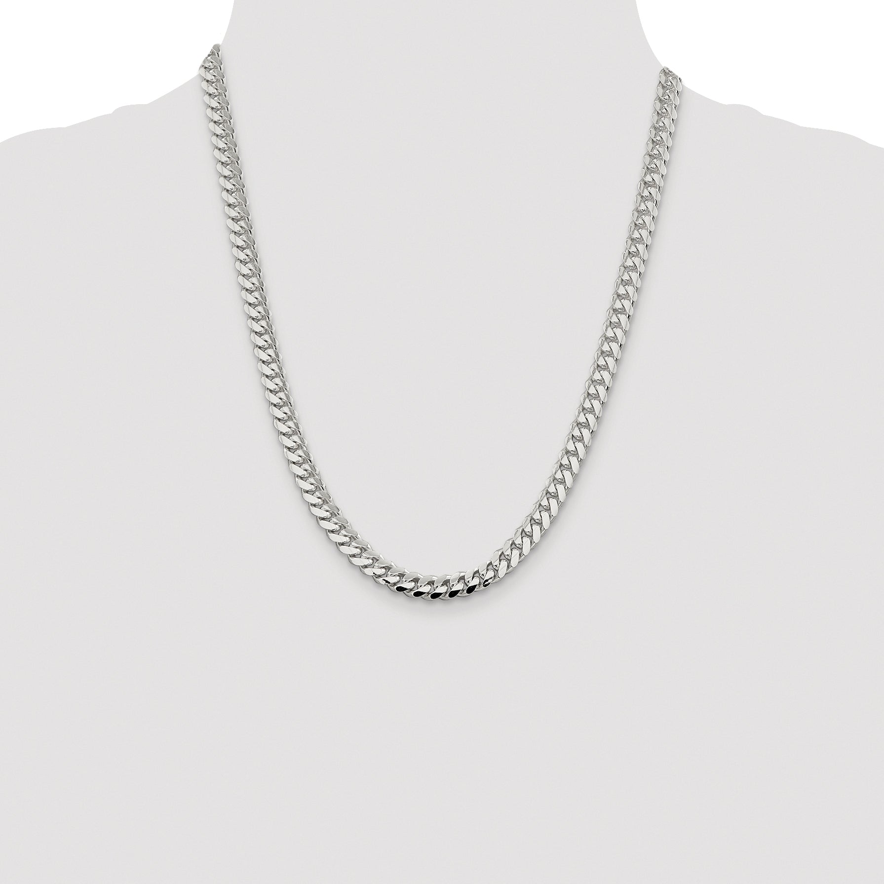 Sterling Silver Rhodium-plated 7.0mm Polished Domed Curb Chain