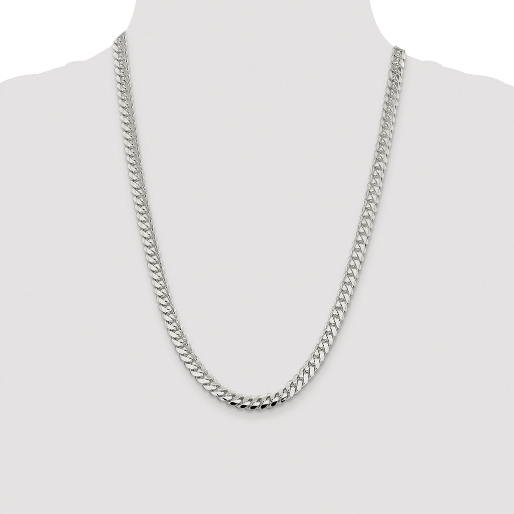 Sterling Silver Rhodium-plated 7.0mm Polished Domed Curb Chain