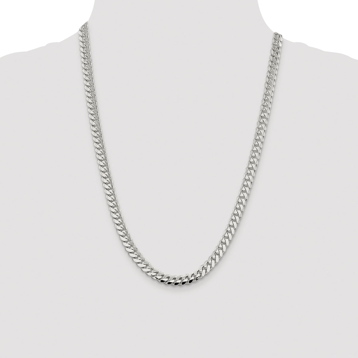 Sterling Silver Rhodium-plated 7.0mm Polished Domed Curb Chain