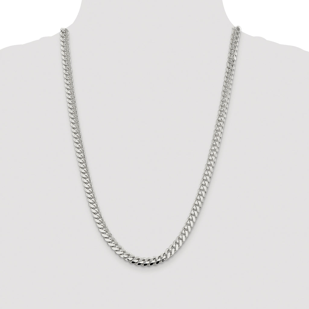 Sterling Silver Rhodium-plated 7.0mm Polished Domed Curb Chain