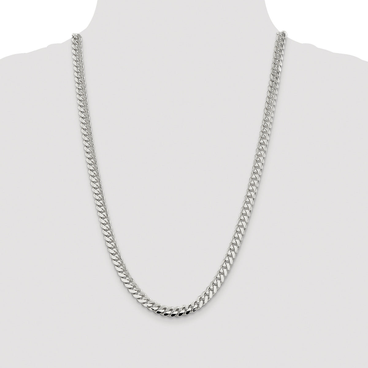 Sterling Silver Rhodium-plated 7.0mm Polished Domed Curb Chain