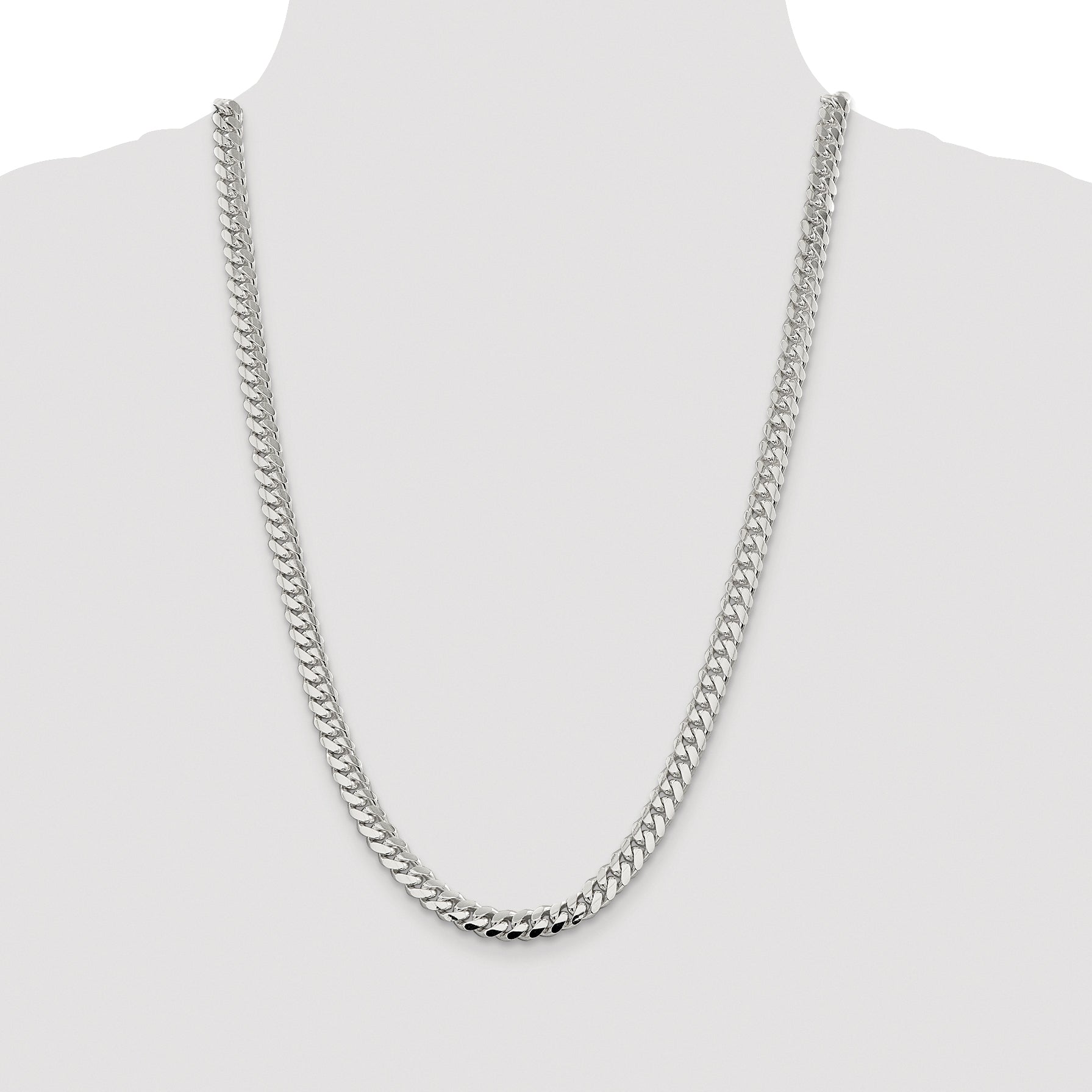 Sterling Silver Rhodium-plated 7.0mm Polished Domed Curb Chain