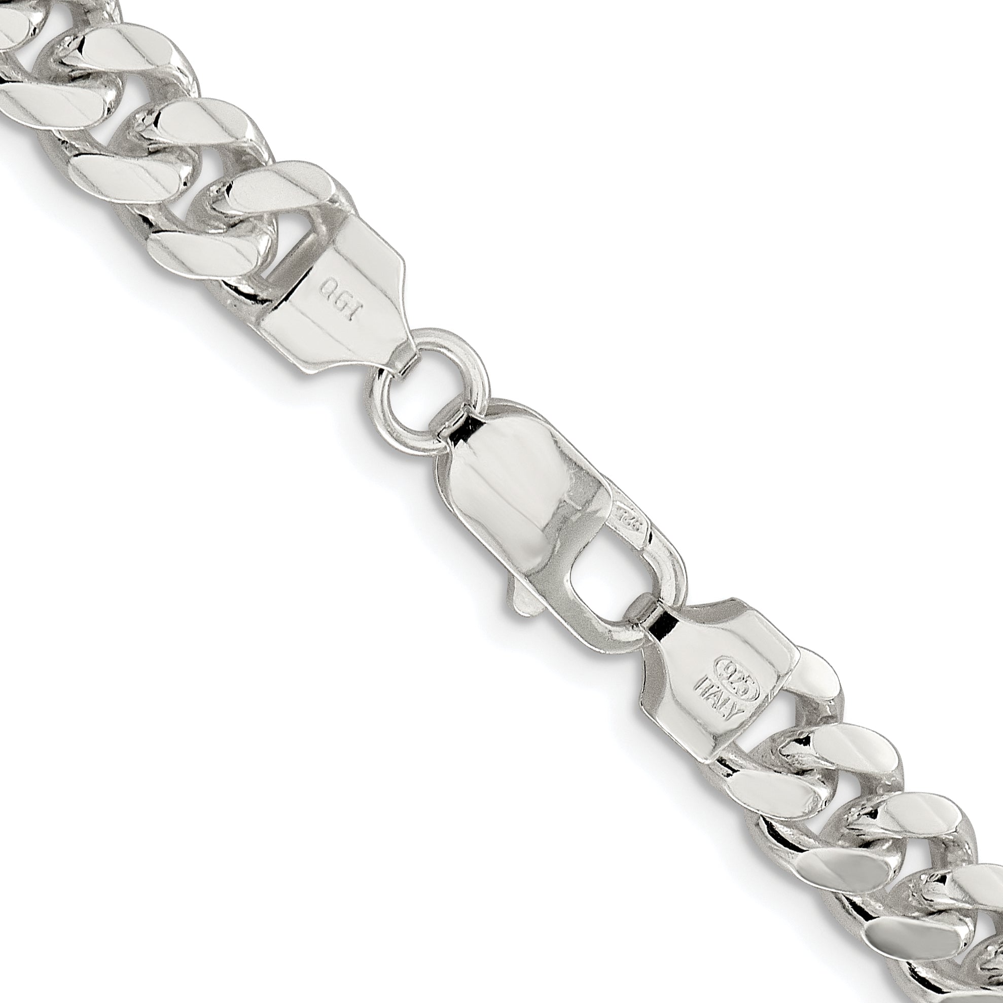 Sterling Silver Rhodium-plated 7.8mm Polished Domed Curb Chain