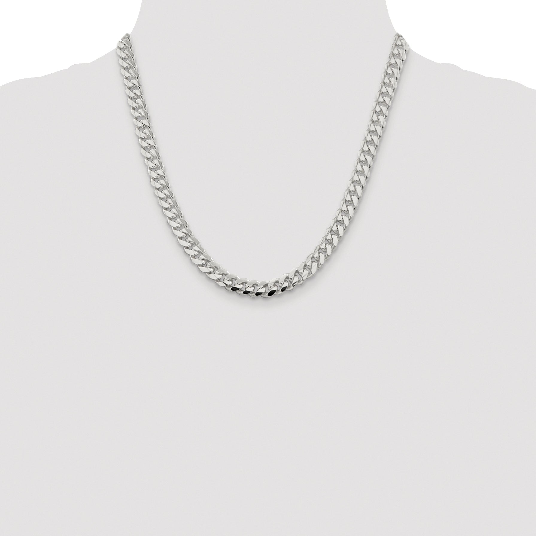 Sterling Silver Rhodium-plated 7.8mm Polished Domed Curb Chain