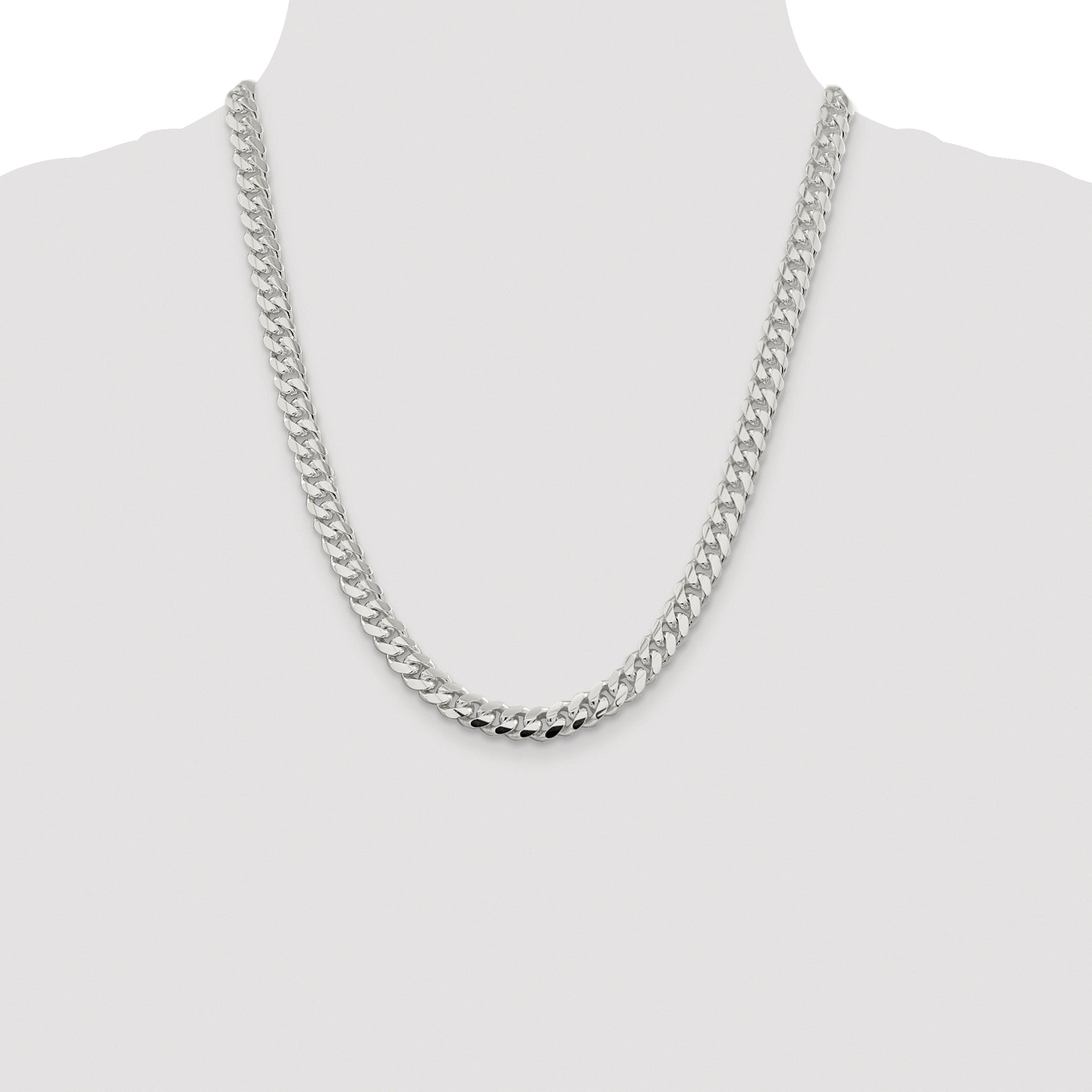 Sterling Silver Rhodium-plated 7.8mm Polished Domed Curb Chain