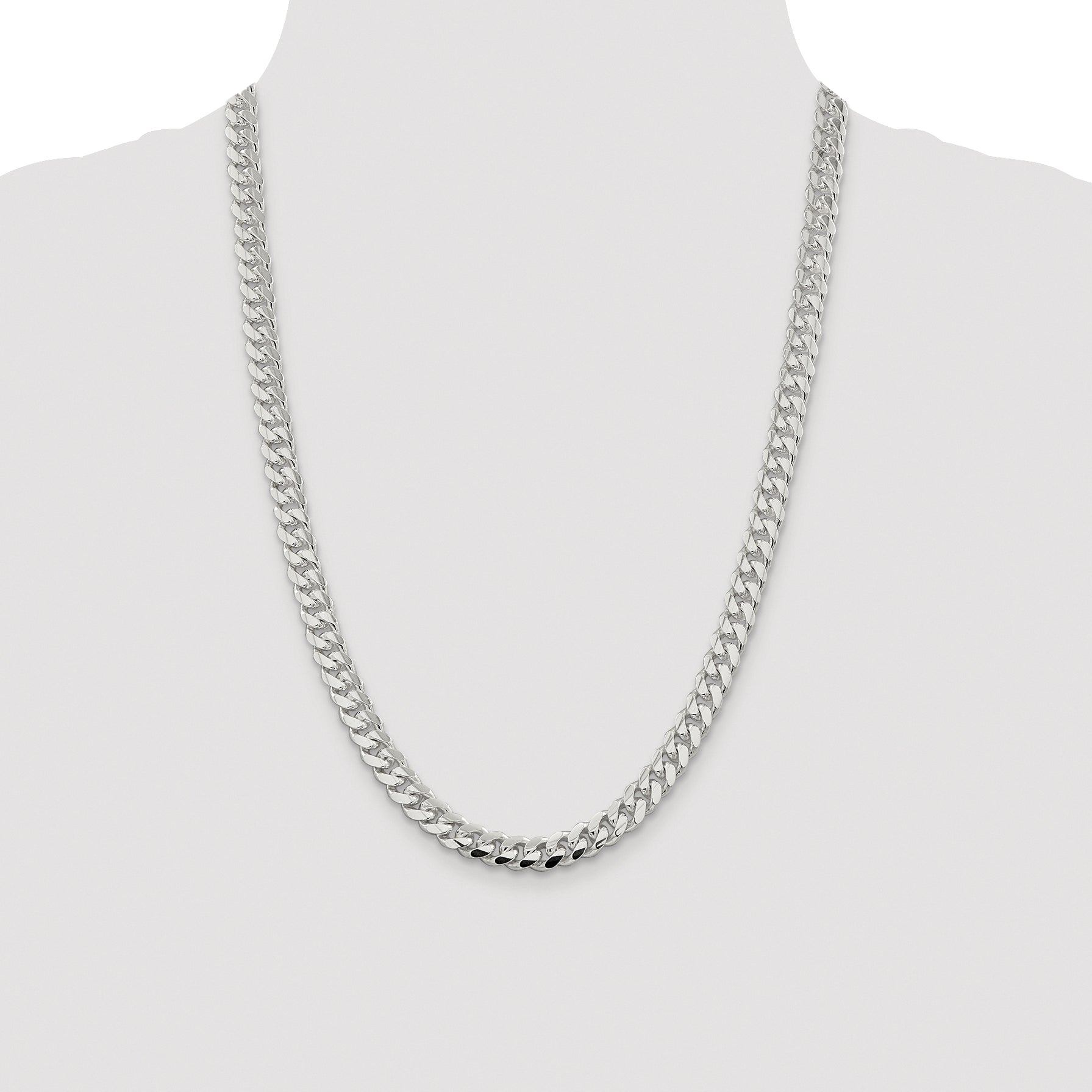 Sterling Silver Rhodium-plated 7.8mm Polished Domed Curb Chain