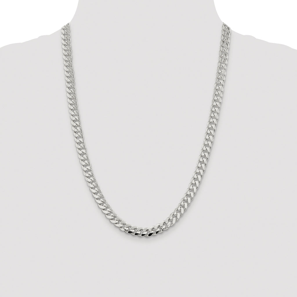 Sterling Silver Rhodium-plated 7.8mm Polished Domed Curb Chain