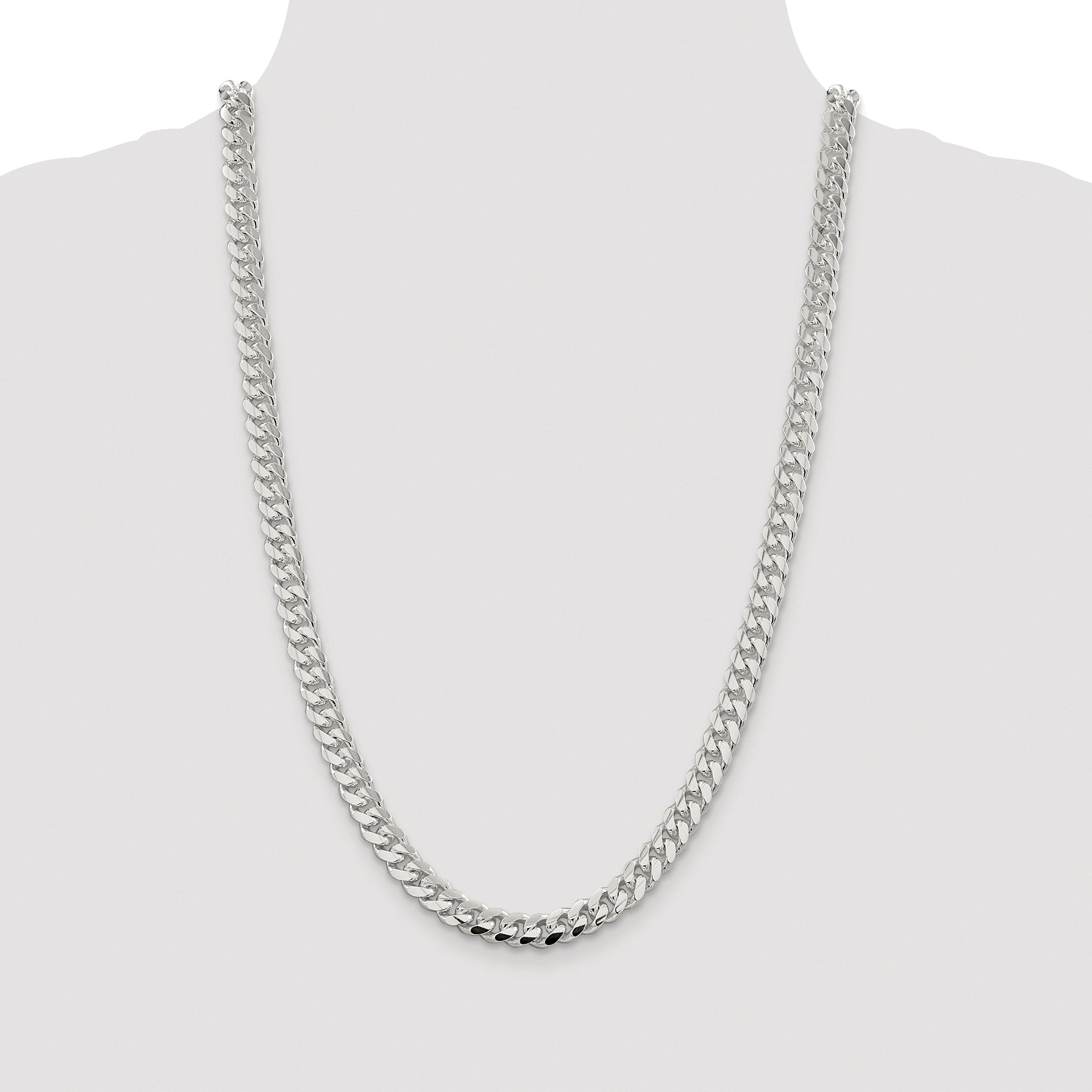 Sterling Silver Rhodium-plated 7.8mm Polished Domed Curb Chain