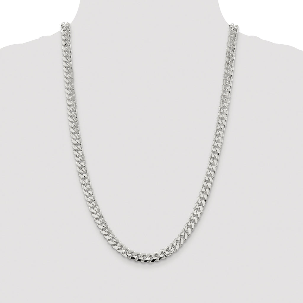 Sterling Silver Rhodium-plated 7.8mm Polished Domed Curb Chain