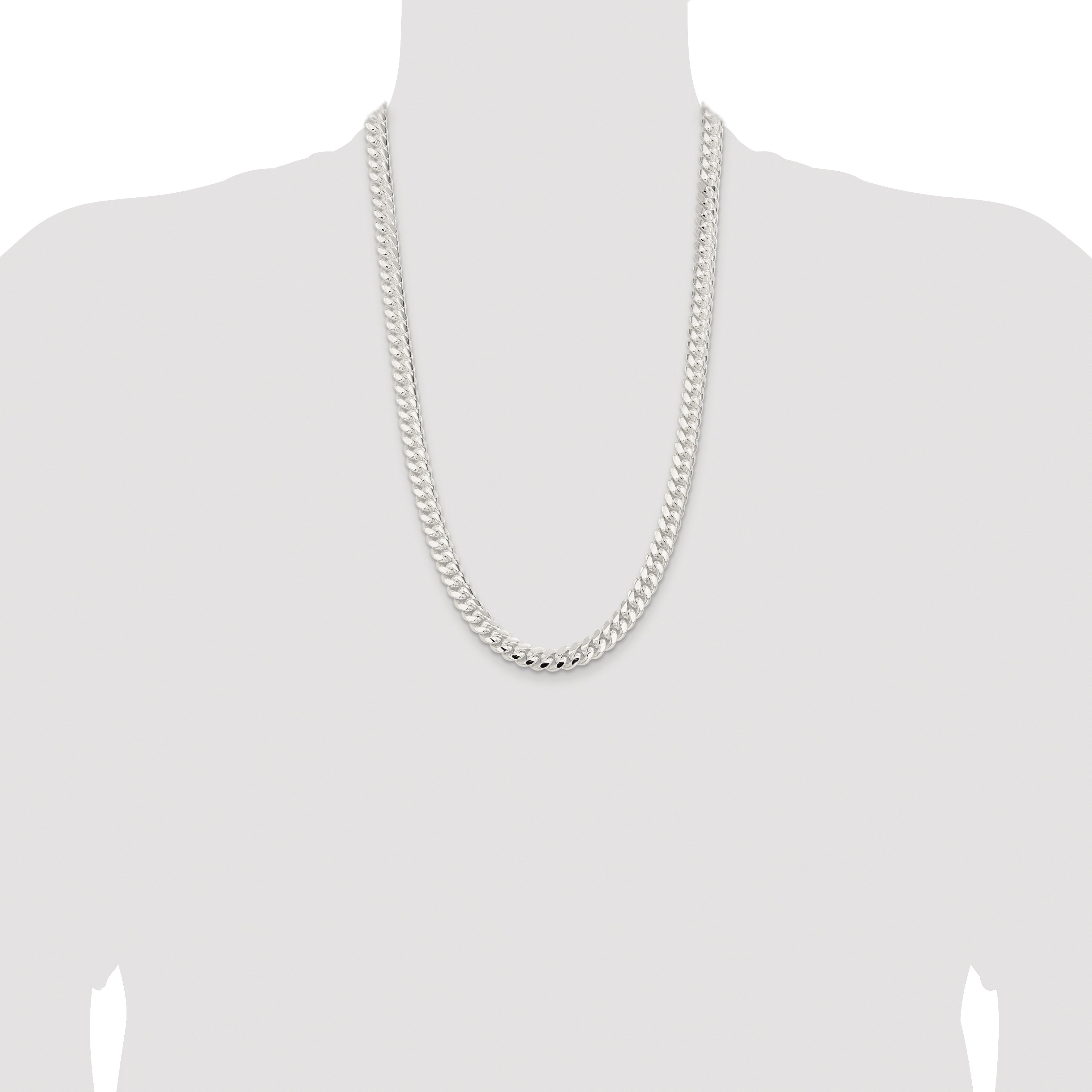Sterling Silver Rhodium-plated 9mm Polished Domed Curb Chain