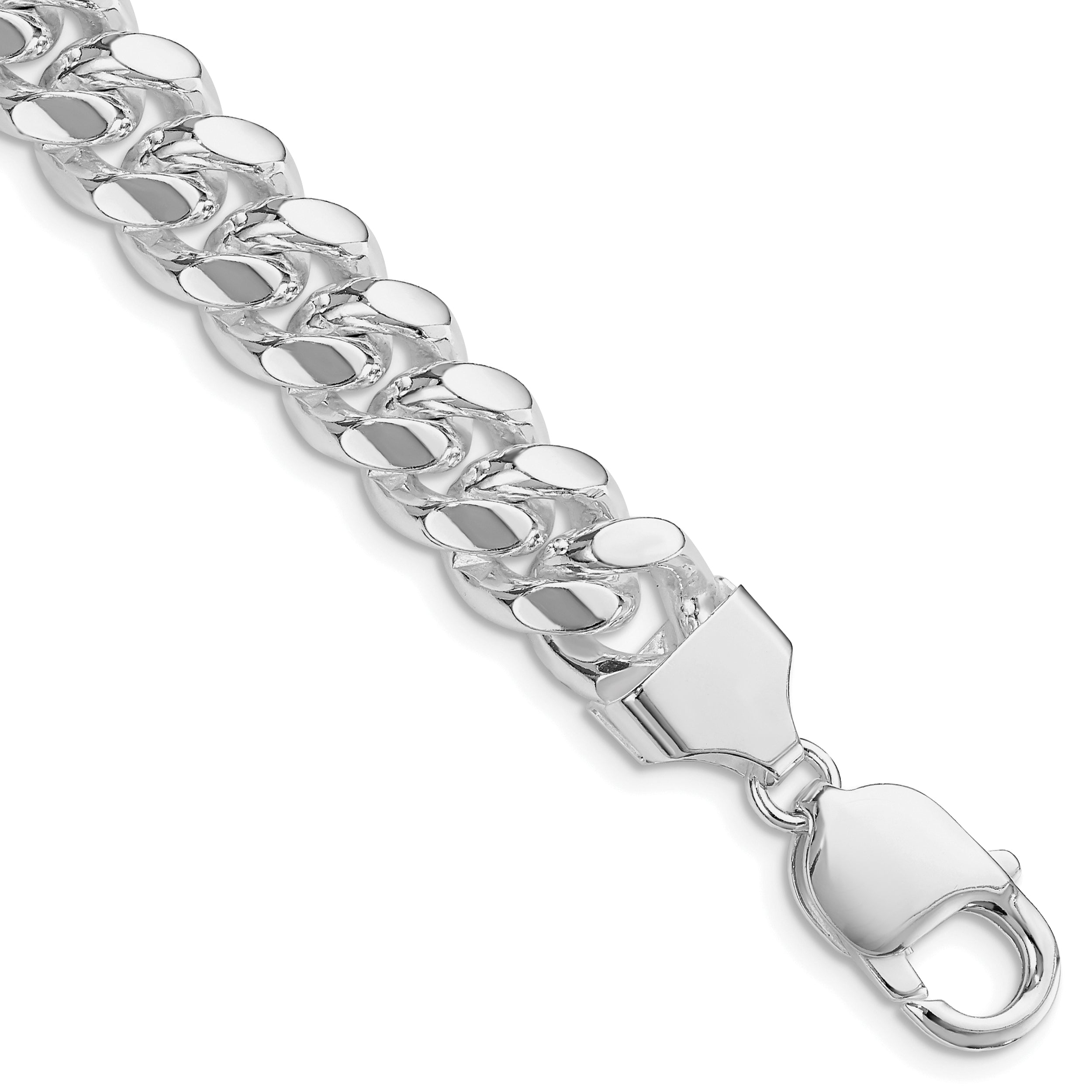 Sterling Silver Rhodium-plated 10.7mm Polished Domed Curb Chain