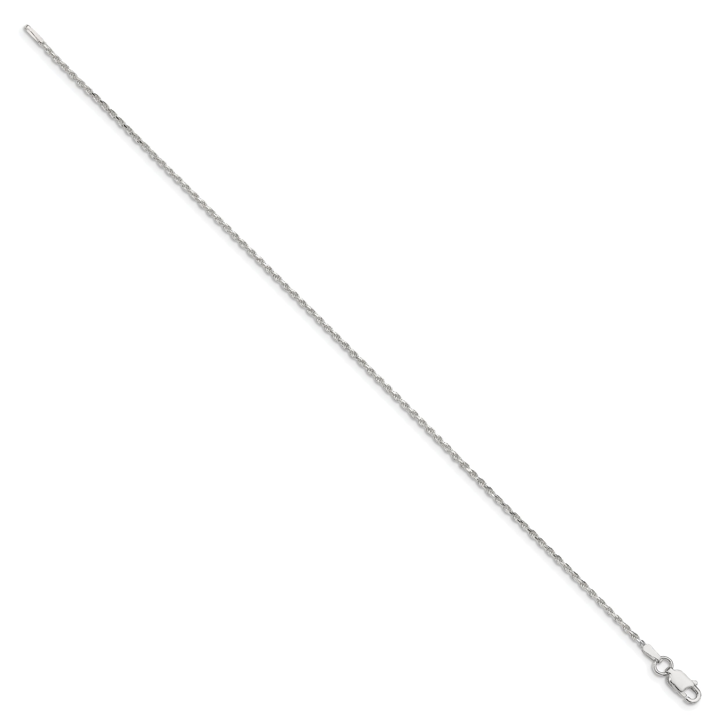 Sterling Silver 1.5mm Diamond-cut Rope Chain Anklet