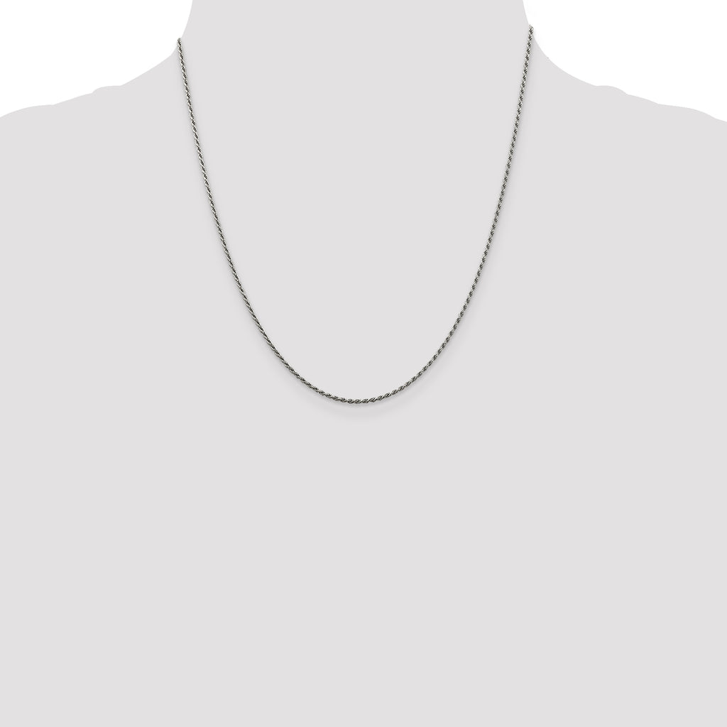 Sterling Silver Rhodium-plated 1.5mm Diamond-Cut Rope Chain