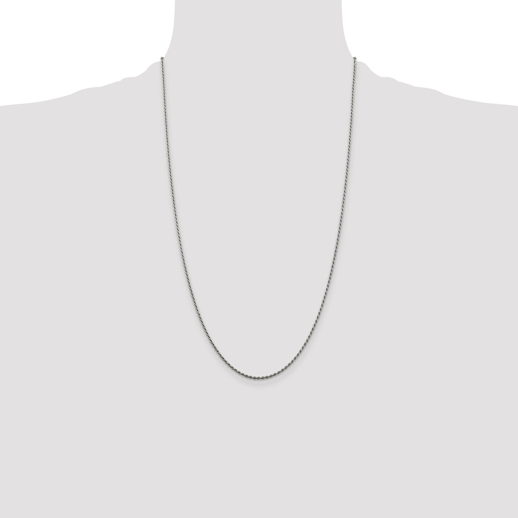 Sterling Silver Rhodium-plated 1.5mm Diamond-Cut Rope Chain