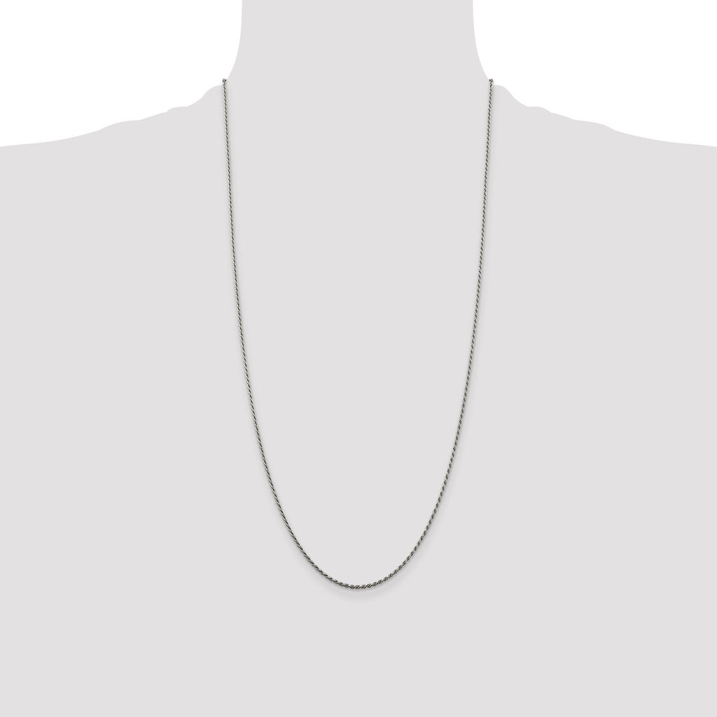 Sterling Silver Rhodium-plated 1.5mm Diamond-Cut Rope Chain