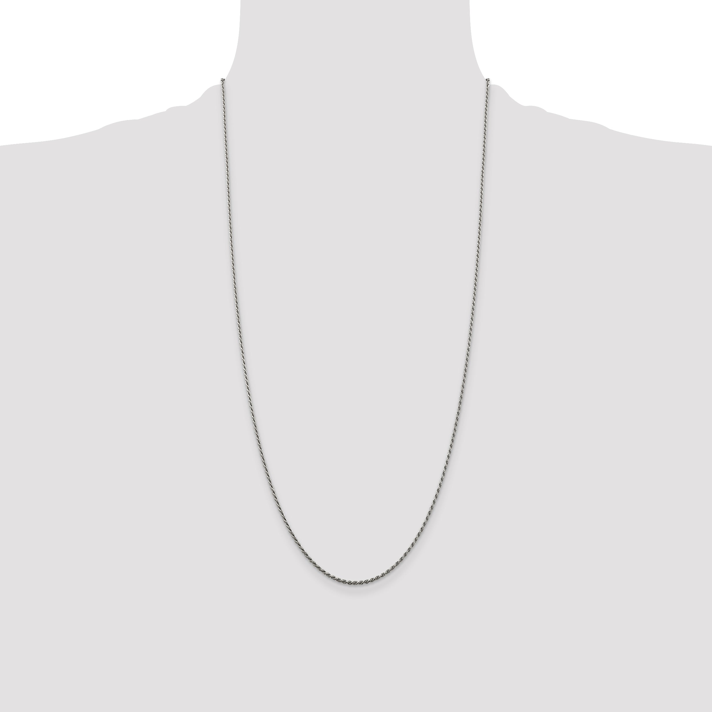 Sterling Silver Rhodium-plated 1.5mm Diamond-Cut Rope Chain