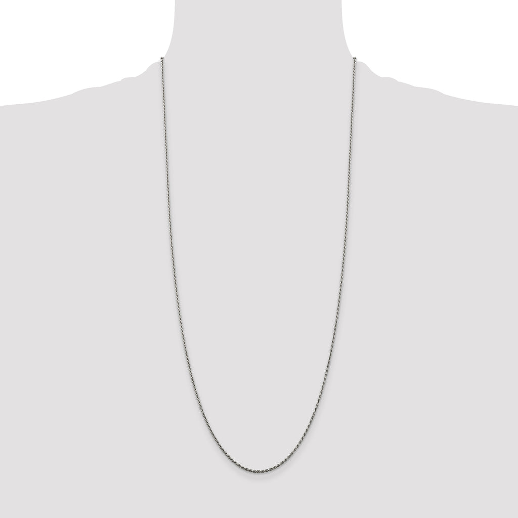 Sterling Silver Rhodium-plated 1.5mm Diamond-Cut Rope Chain