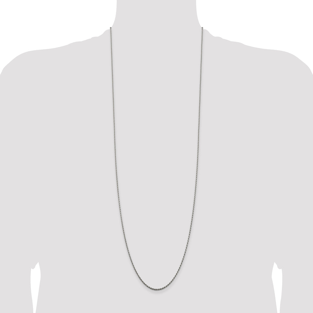 Sterling Silver Rhodium-plated 1.5mm Diamond-Cut Rope Chain