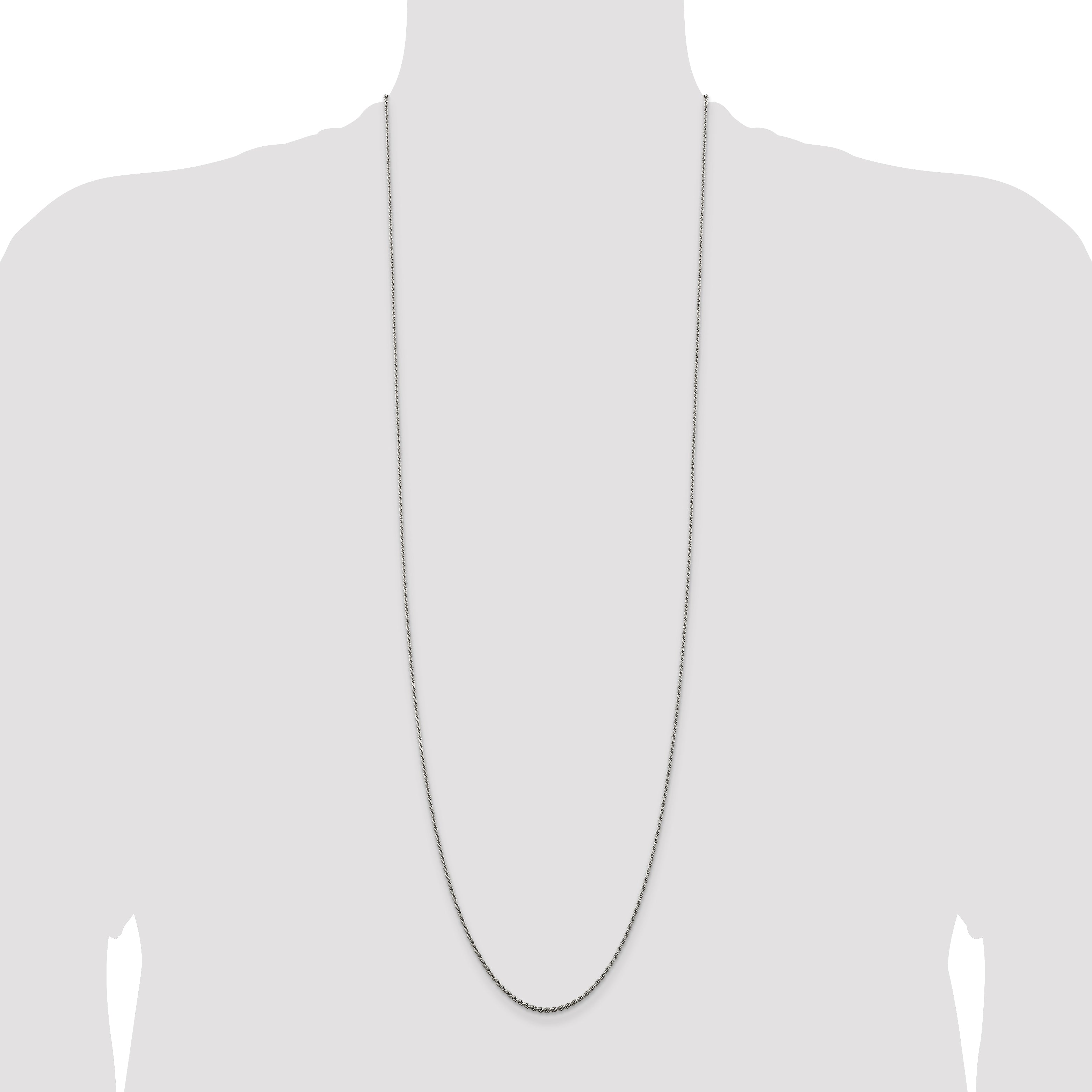 Sterling Silver Rhodium-plated 1.5mm Diamond-Cut Rope Chain