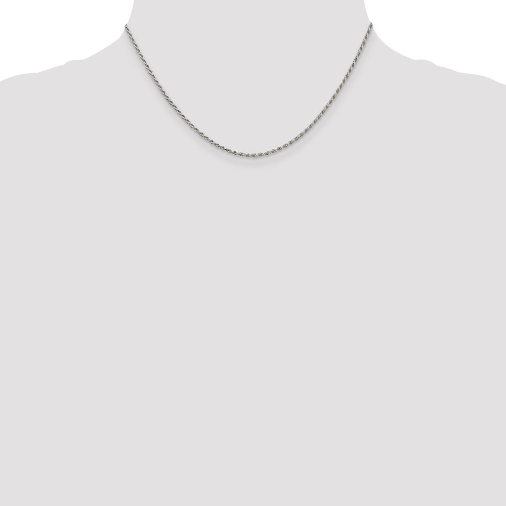 Sterling Silver Rhodium-plated 1.7mm Diamond-Cut Rope Chain