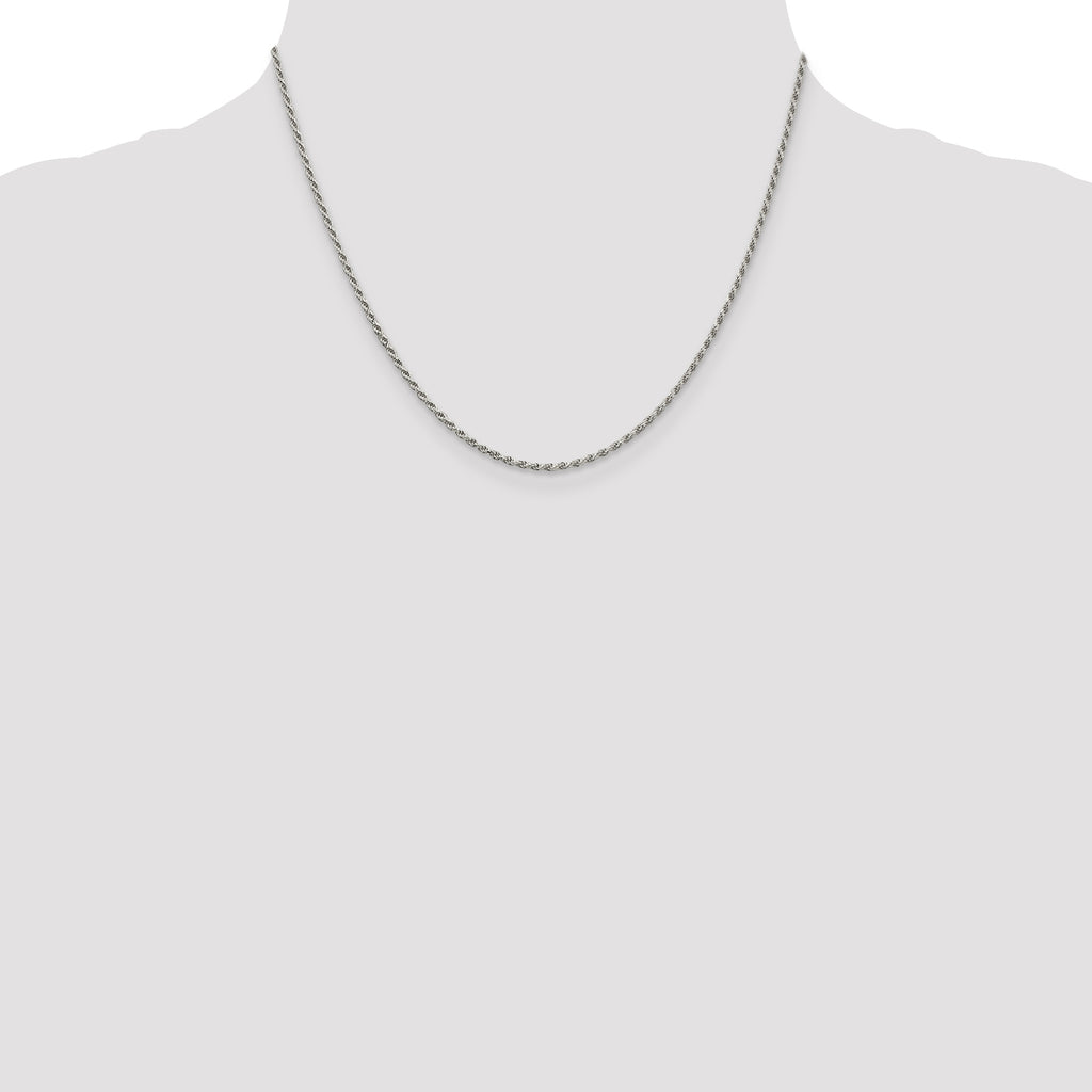 Sterling Silver Rhodium-plated 1.7mm Diamond-Cut Rope Chain