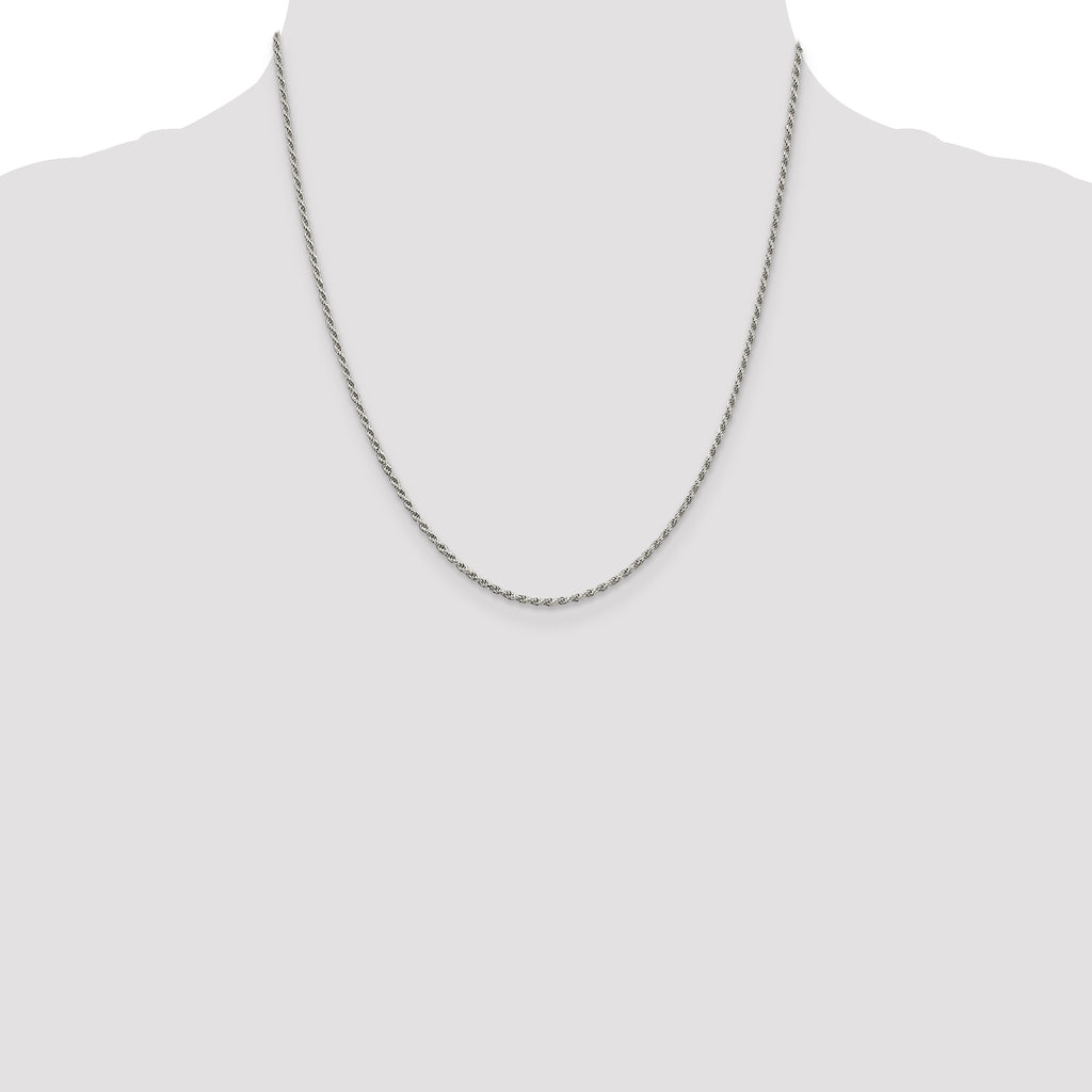 Sterling Silver Rhodium-plated 1.7mm Diamond-Cut Rope Chain