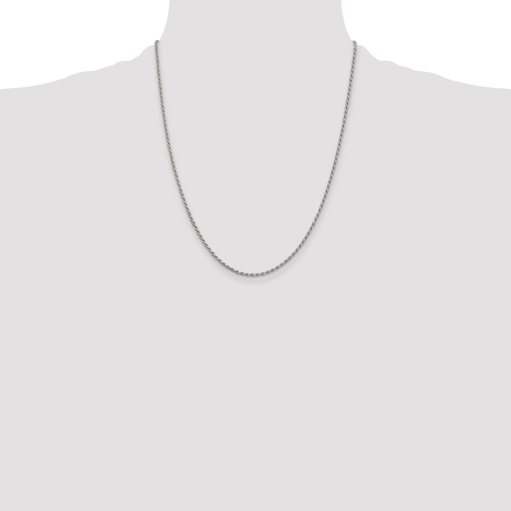 Sterling Silver Rhodium-plated 1.7mm Diamond-Cut Rope Chain w/ ext.